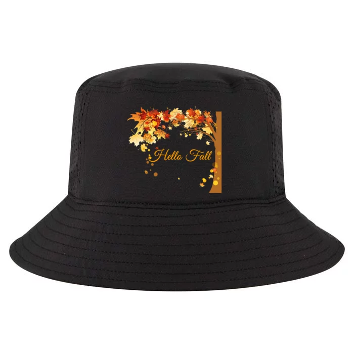 Hello Fall Autumn Halloween Leaves Foliage Cool Comfort Performance Bucket Hat