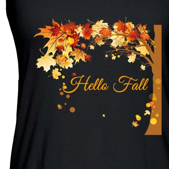 Hello Fall Autumn Halloween Leaves Foliage Ladies Essential Flowy Tank