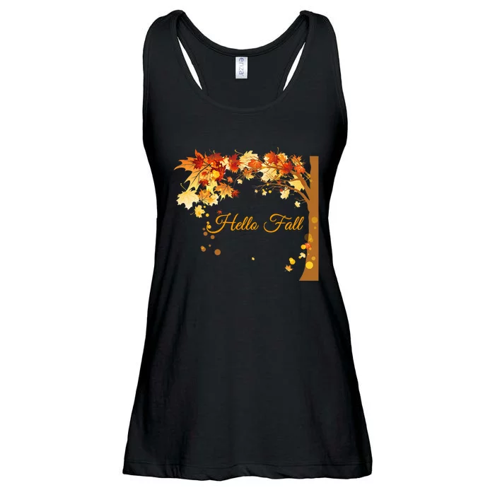 Hello Fall Autumn Halloween Leaves Foliage Ladies Essential Flowy Tank