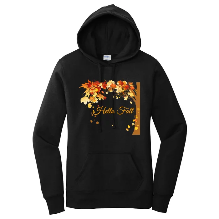 Hello Fall Autumn Halloween Leaves Foliage Women's Pullover Hoodie