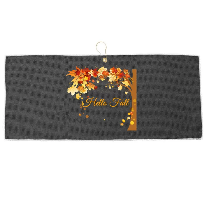 Hello Fall Autumn Halloween Leaves Foliage Large Microfiber Waffle Golf Towel