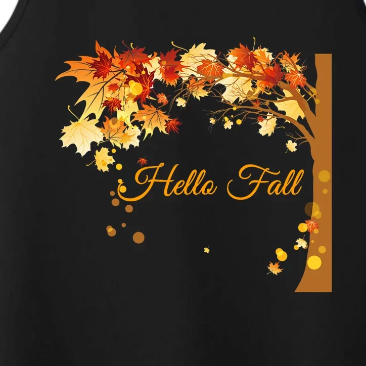 Hello Fall Autumn Halloween Leaves Foliage Performance Tank