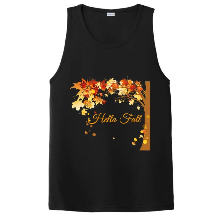 Hello Fall Autumn Halloween Leaves Foliage Performance Tank