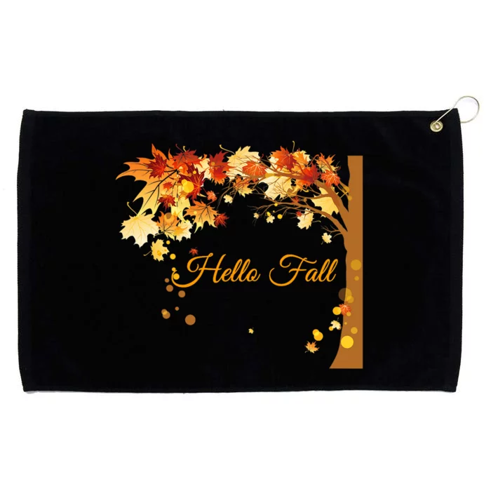 Hello Fall Autumn Halloween Leaves Foliage Grommeted Golf Towel