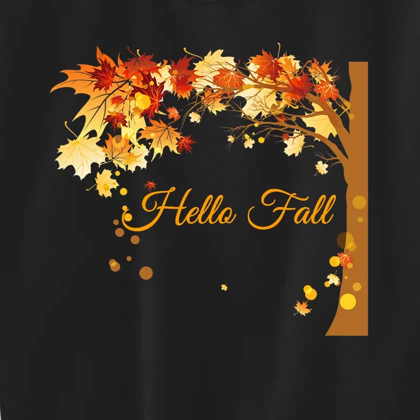 Hello Fall Autumn Halloween Leaves Foliage Kids Sweatshirt