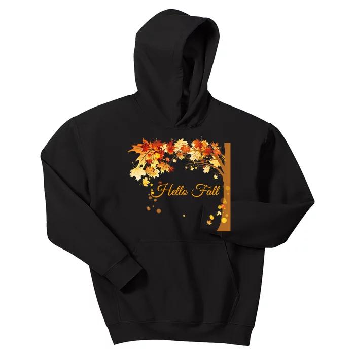 Hello Fall Autumn Halloween Leaves Foliage Kids Hoodie