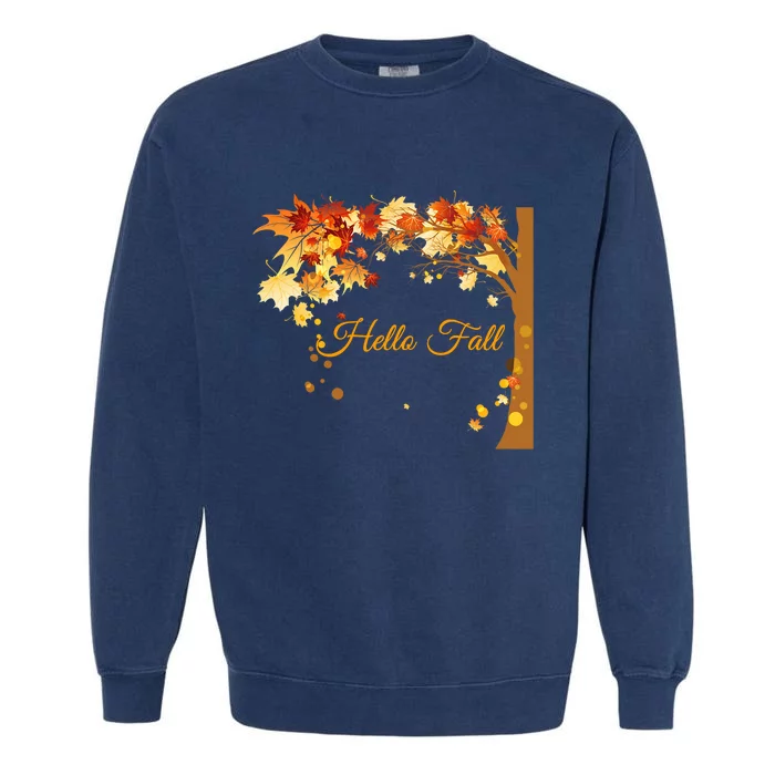 Hello Fall Autumn Halloween Leaves Foliage Garment-Dyed Sweatshirt