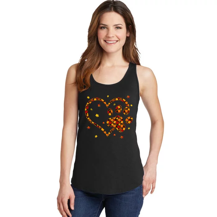 Hello Fall Autumn Leaf Pumpkin Dog Paw Ladies Essential Tank