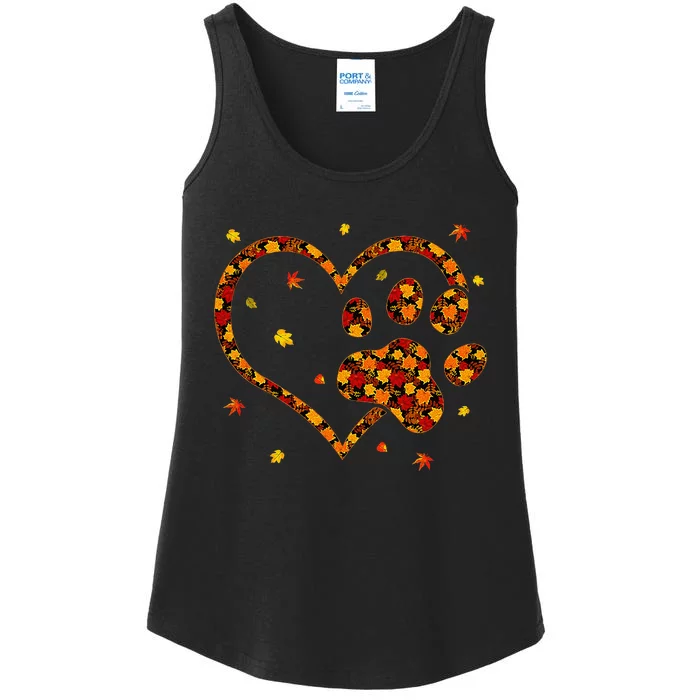 Hello Fall Autumn Leaf Pumpkin Dog Paw Ladies Essential Tank