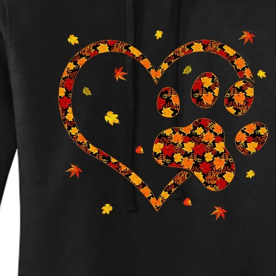 Hello Fall Autumn Leaf Pumpkin Dog Paw Women's Pullover Hoodie