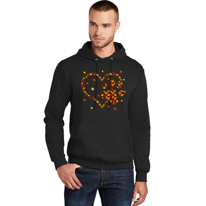 Hello Fall Autumn Leaf Pumpkin Dog Paw Tall Hoodie