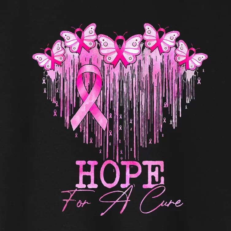 Hope For A Cure Pink Butterfly Breast Cancer Awareness Women's Crop Top Tee