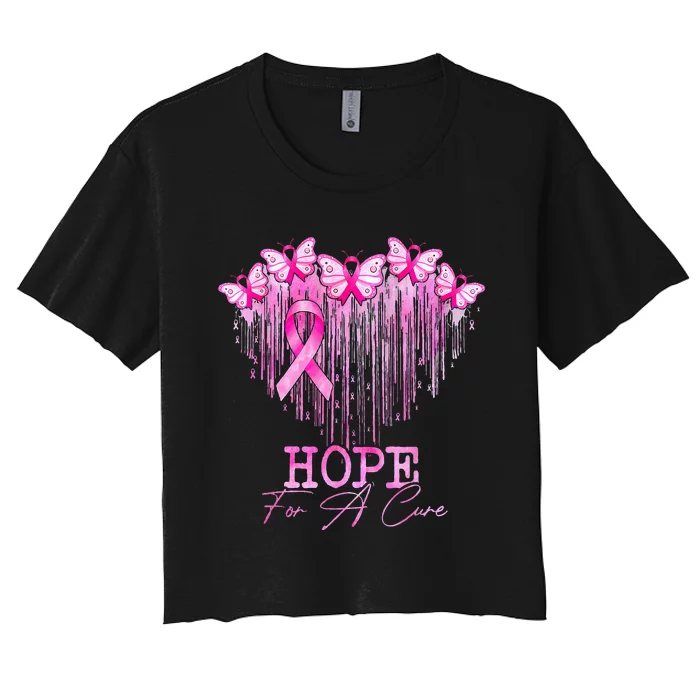 Hope For A Cure Pink Butterfly Breast Cancer Awareness Women's Crop Top Tee