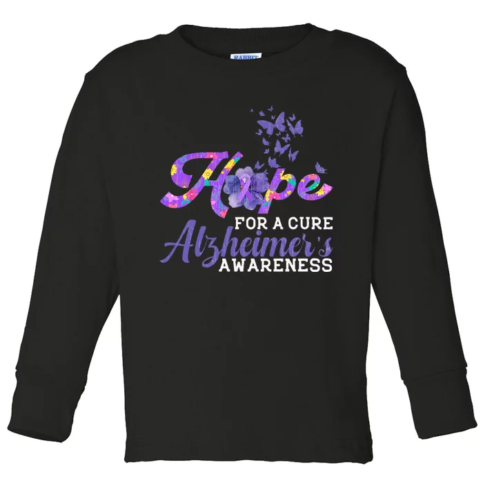 Hope For A Cure Alzheimers Awareness Purple Graphic Toddler Long Sleeve Shirt