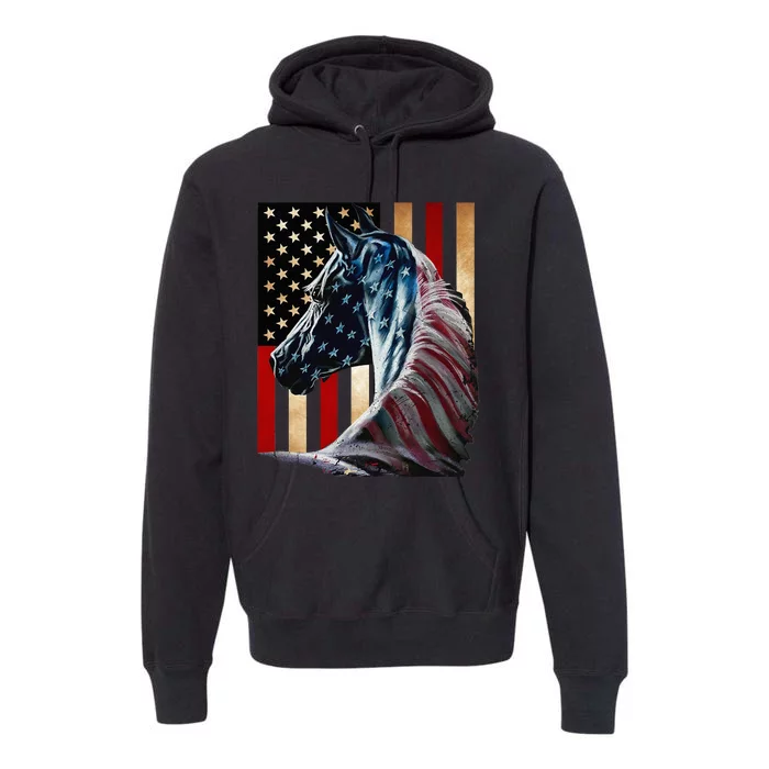 Horse Flag America Horses Face Flags Usa 4th Of July Premium Hoodie