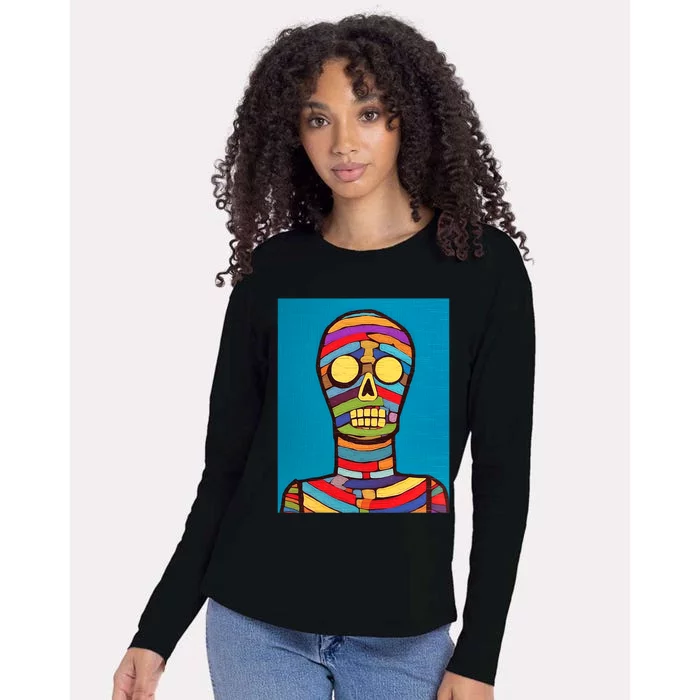 Halloween Folk Art Mummy Design Scary Mummy Womens Cotton Relaxed Long Sleeve T-Shirt