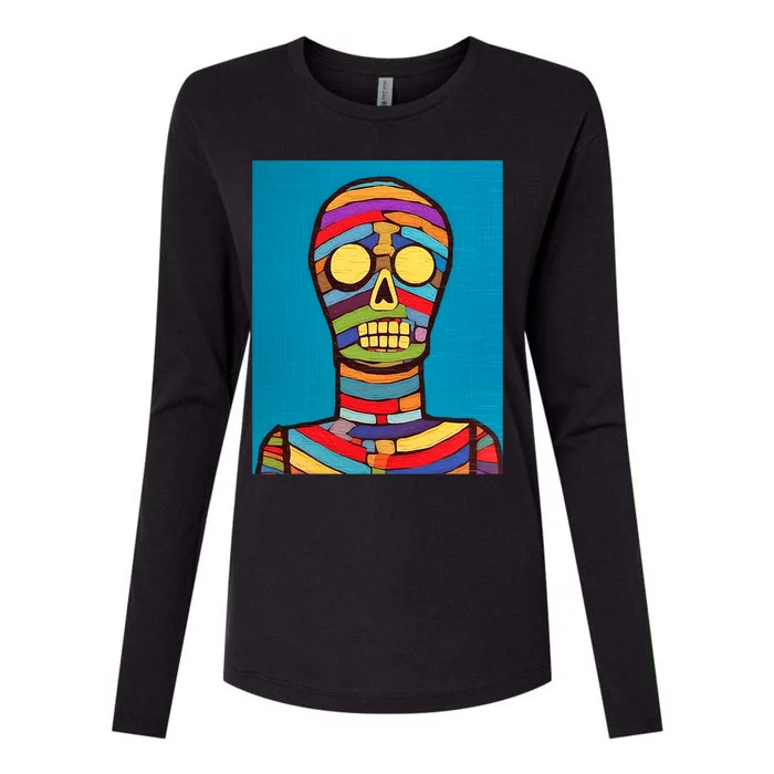 Halloween Folk Art Mummy Design Scary Mummy Womens Cotton Relaxed Long Sleeve T-Shirt