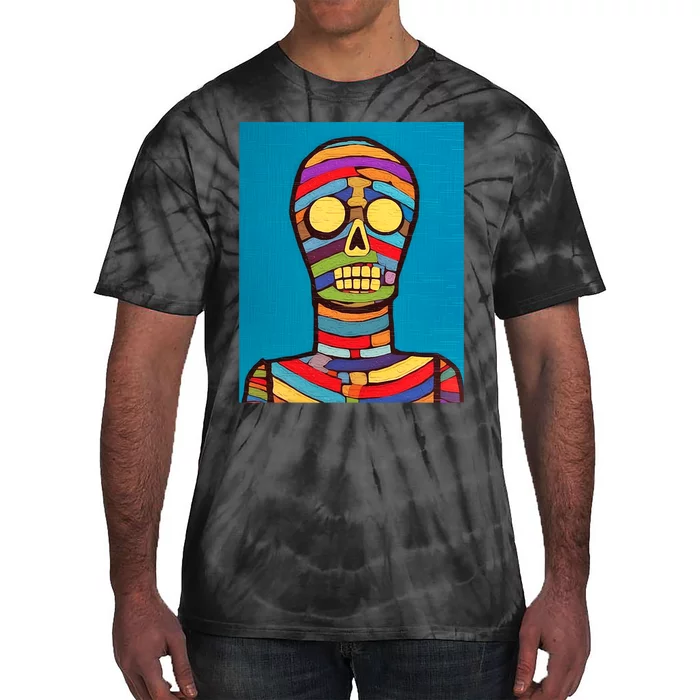 Halloween Folk Art Mummy Design Scary Mummy Tie-Dye T-Shirt