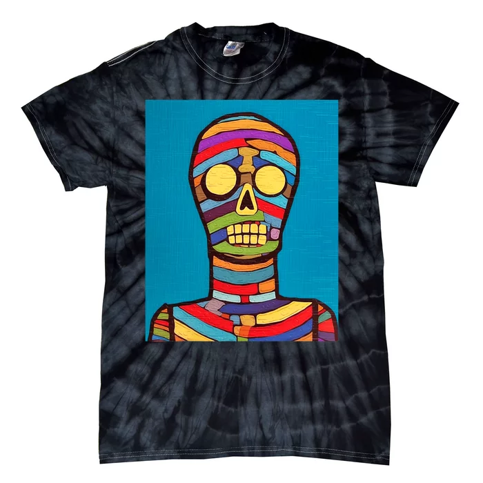 Halloween Folk Art Mummy Design Scary Mummy Tie-Dye T-Shirt