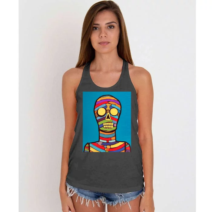 Halloween Folk Art Mummy Design Scary Mummy Women's Knotted Racerback Tank