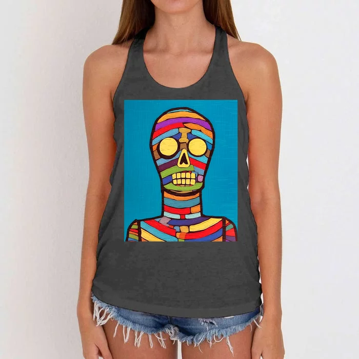 Halloween Folk Art Mummy Design Scary Mummy Women's Knotted Racerback Tank