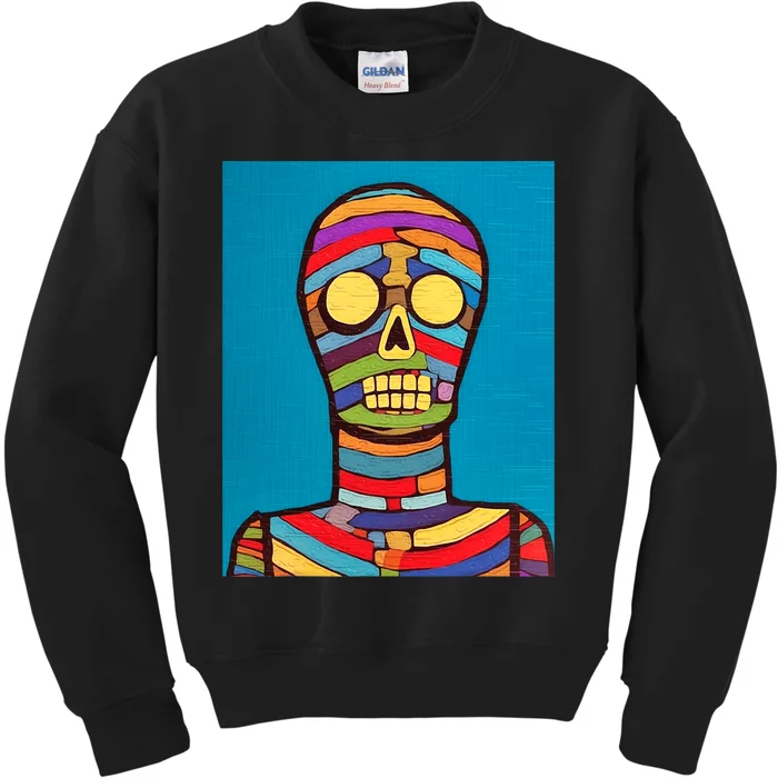 Halloween Folk Art Mummy Design Scary Mummy Kids Sweatshirt