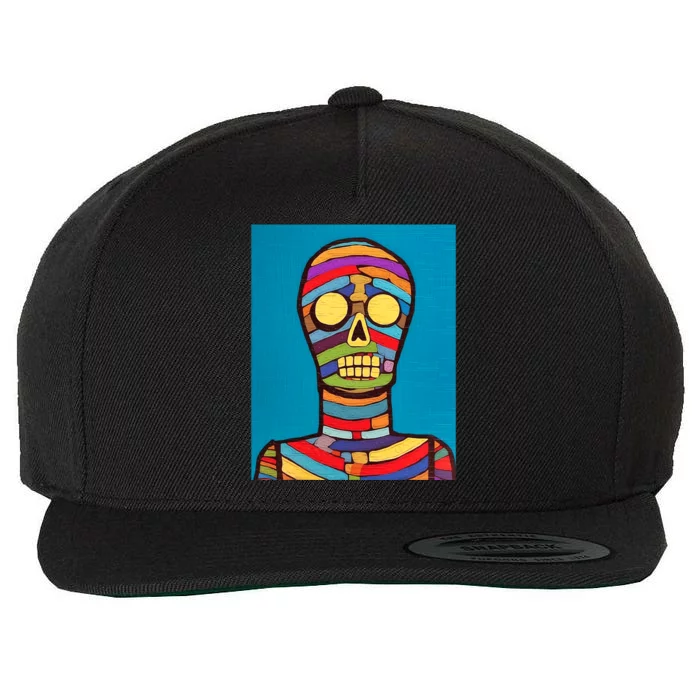 Halloween Folk Art Mummy Design Scary Mummy Wool Snapback Cap