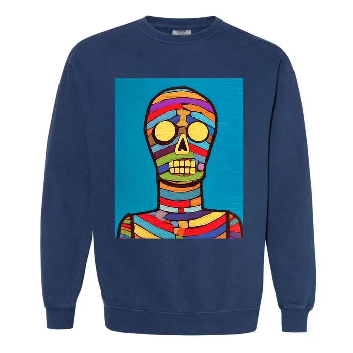 Halloween Folk Art Mummy Design Scary Mummy Garment-Dyed Sweatshirt