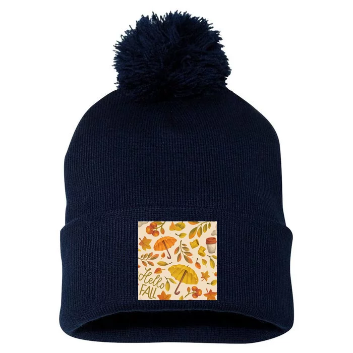 Hello Fall Autumn Season Pom Pom 12in Knit Beanie