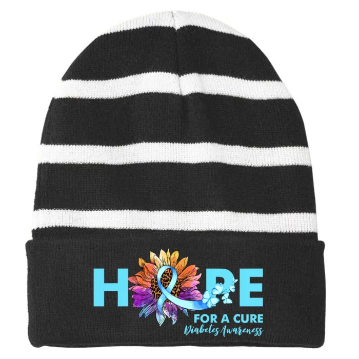 Hope For A Cure Diabetes Diabetic Awarenes Striped Beanie with Solid Band