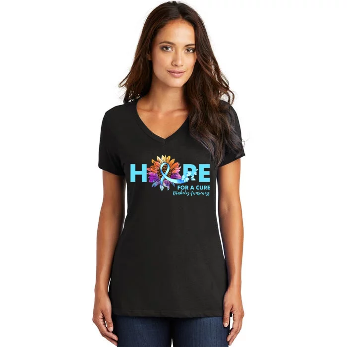 Hope For A Cure Diabetes Diabetic Awarenes Women's V-Neck T-Shirt