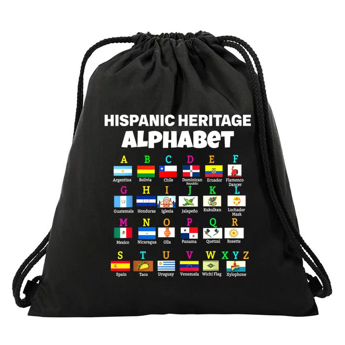 Hispanic Flag Alphabet For Teachers Educational Latin Flags Drawstring Bag