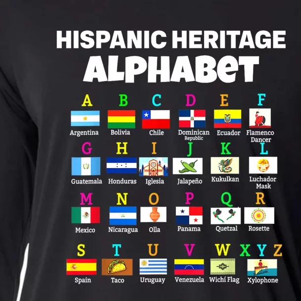 Hispanic Flag Alphabet For Teachers Educational Latin Flags Cooling Performance Long Sleeve Crew