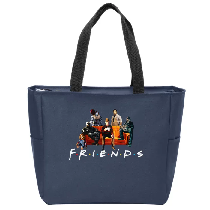 Halloween Friends And Villains Mashup On Spooky Orange Couch Zip Tote Bag