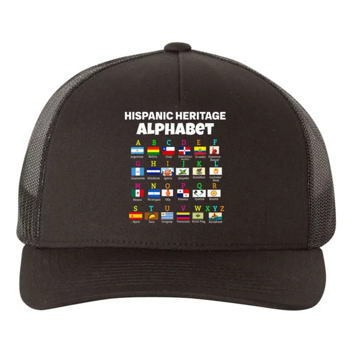 Hispanic Flag Alphabet For Teachers Educational Latin Flags Yupoong Adult 5-Panel Trucker Hat