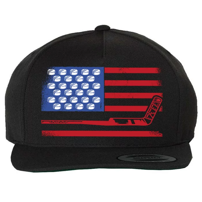 Hockey Funny American Flag 4th Of July Patrioticic Cool Gift Wool Snapback Cap