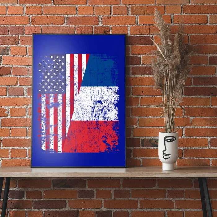 Half French American Flags France Usa Distressed Vintage Meaningful Gift Poster