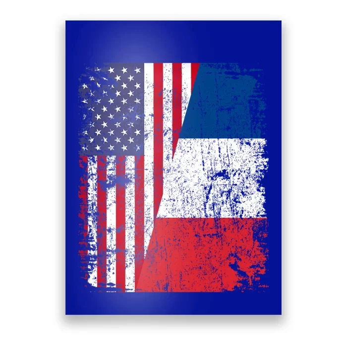 Half French American Flags France Usa Distressed Vintage Meaningful Gift Poster