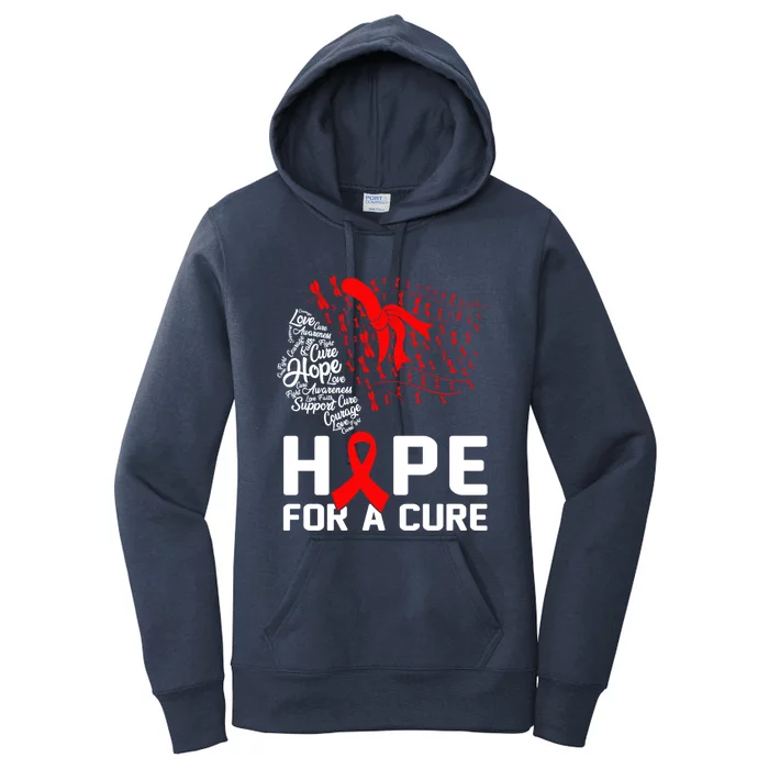 Hope For A Cure National Hiv Awareness Month Red Ribbon Gift Women's Pullover Hoodie