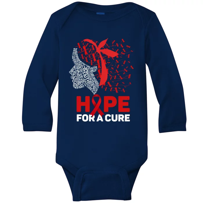 Hope For A Cure Red Ribbon National Hiv Awareness Month Gift Baby Long Sleeve Bodysuit