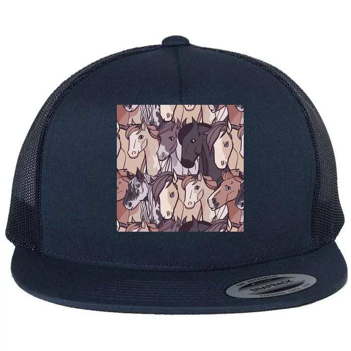 Horses Farm Animal Flat Bill Trucker Hat