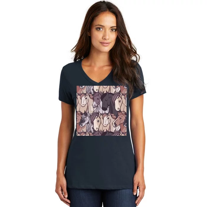 Horses Farm Animal Women's V-Neck T-Shirt