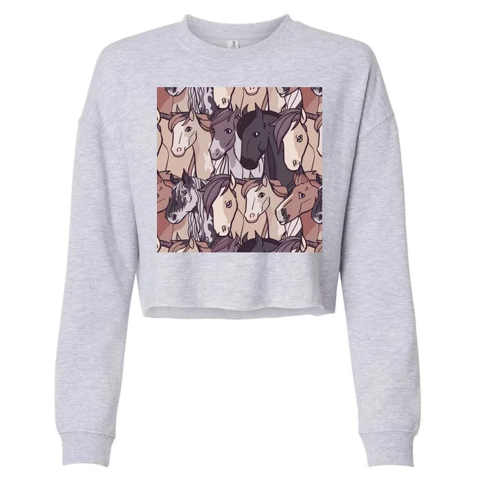 Horses Farm Animal Cropped Pullover Crew