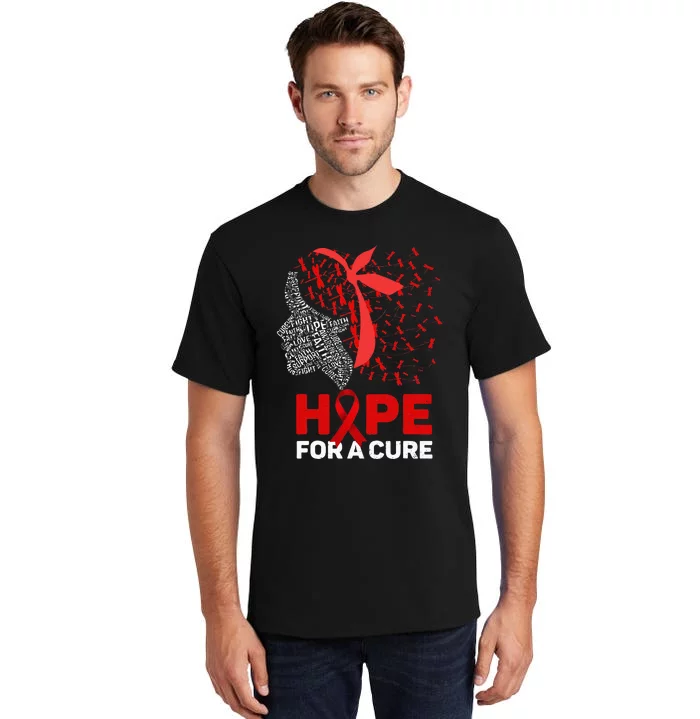 Hope For A Cure Red Ribbon National HIV Awareness Month Tall T-Shirt