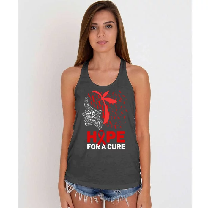 Hope For A Cure Red Ribbon National HIV Awareness Month Women's Knotted Racerback Tank