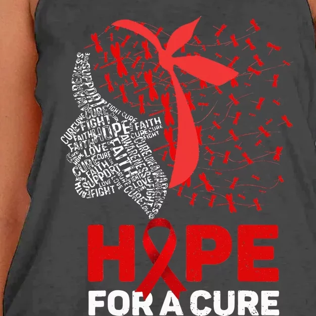 Hope For A Cure Red Ribbon National HIV Awareness Month Women's Knotted Racerback Tank