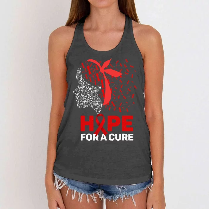 Hope For A Cure Red Ribbon National HIV Awareness Month Women's Knotted Racerback Tank