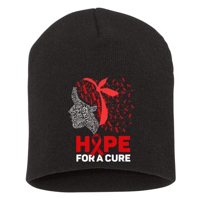 Hope For A Cure Red Ribbon National HIV Awareness Month Short Acrylic Beanie