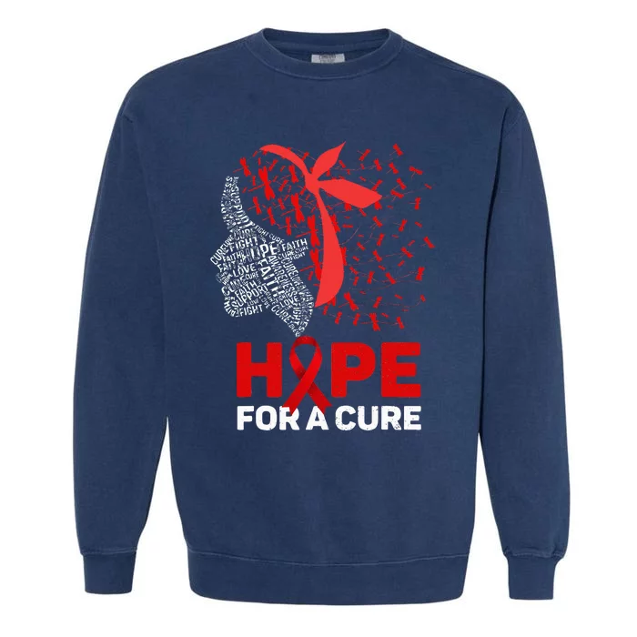 Hope For A Cure Red Ribbon National HIV Awareness Month Garment-Dyed Sweatshirt