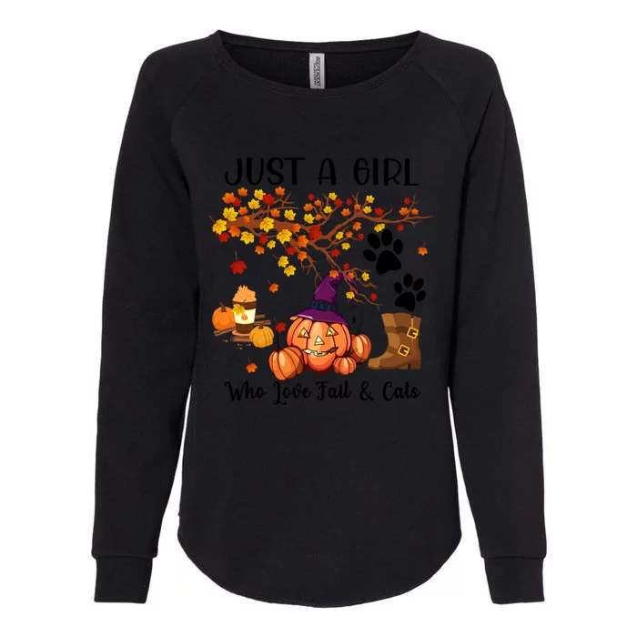 Halloween Fall And Cat Just A Who Loves Fall And Cat Gift Womens California Wash Sweatshirt